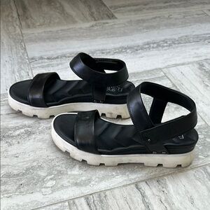 Black Leather Sandals with White Soles
